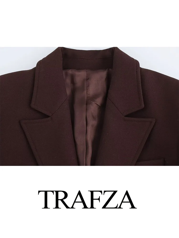 TRAFZA Moda Donna Pantaloni lunghi Abito Risvolto Maniche lunghe Tasca monopetto Decorare Blazer Top + Tasche laterali Pantaloni con cerniera