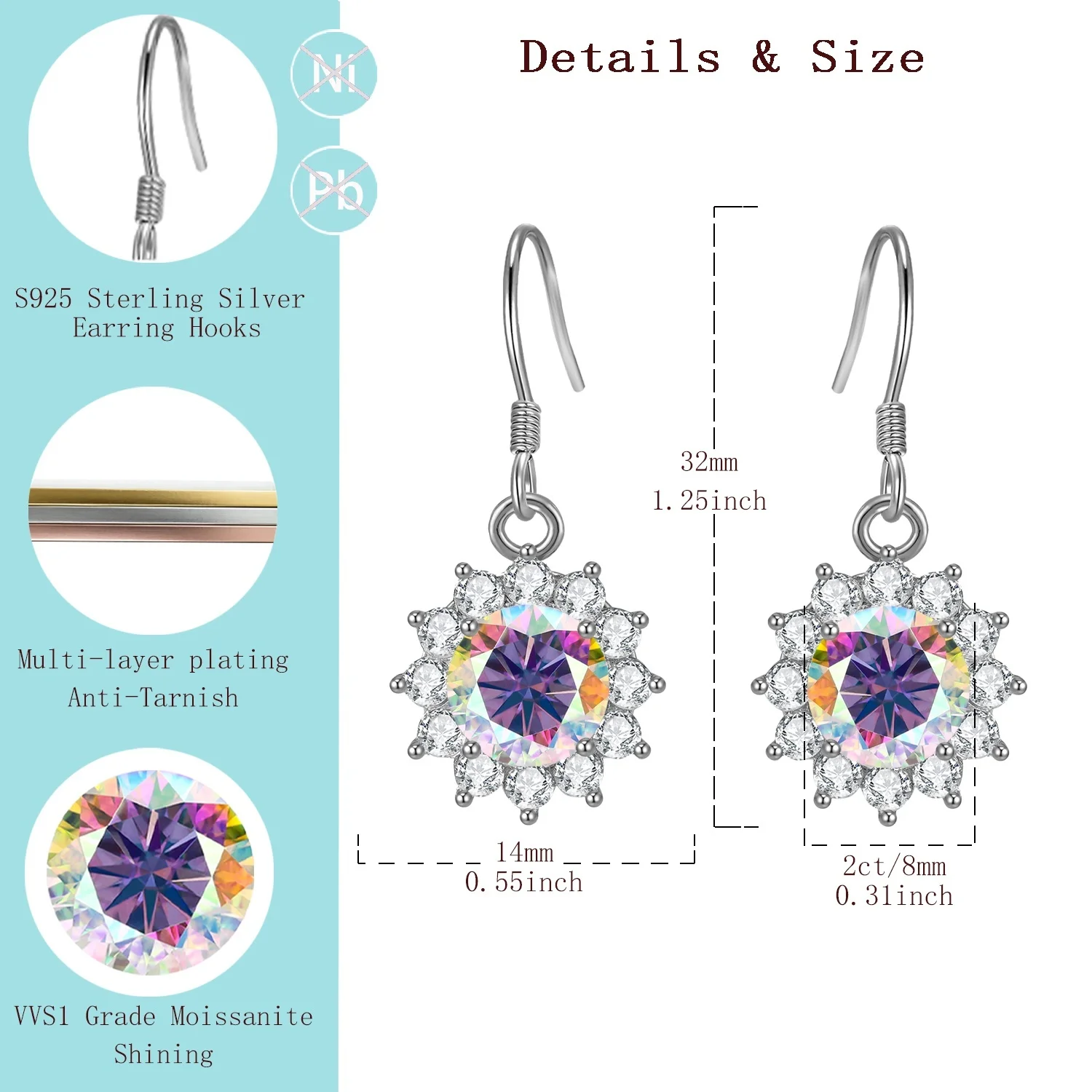 

LAMVOICE / zirconia S925 sterling silver earring,jewelry for women/christmas gift for high quality jewelry earrings with