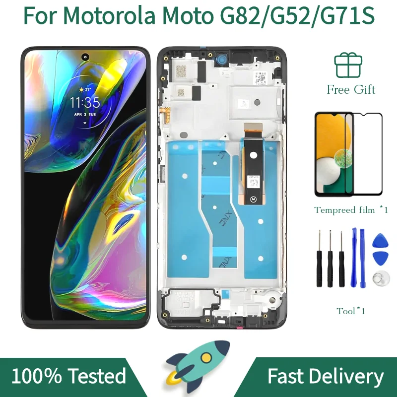 MOTO G82 LCD Screen For Motorola Moto G52/G71S/G82 Display XT2225-1 Touch Screen Digitizer For moto G71S Screen Replacement LCD