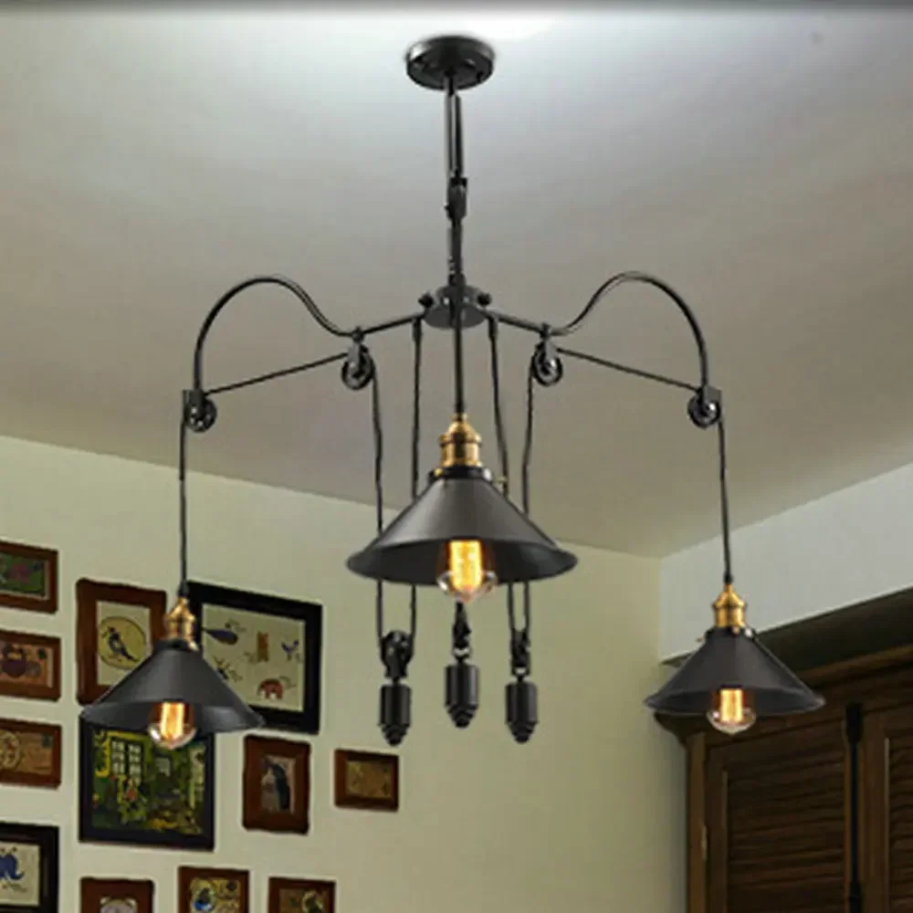 

Loft style vintage industrial lighting Pulley Pendant Lights 3 lamps Island Foyer pendants Dinning Pendants Study room Metal