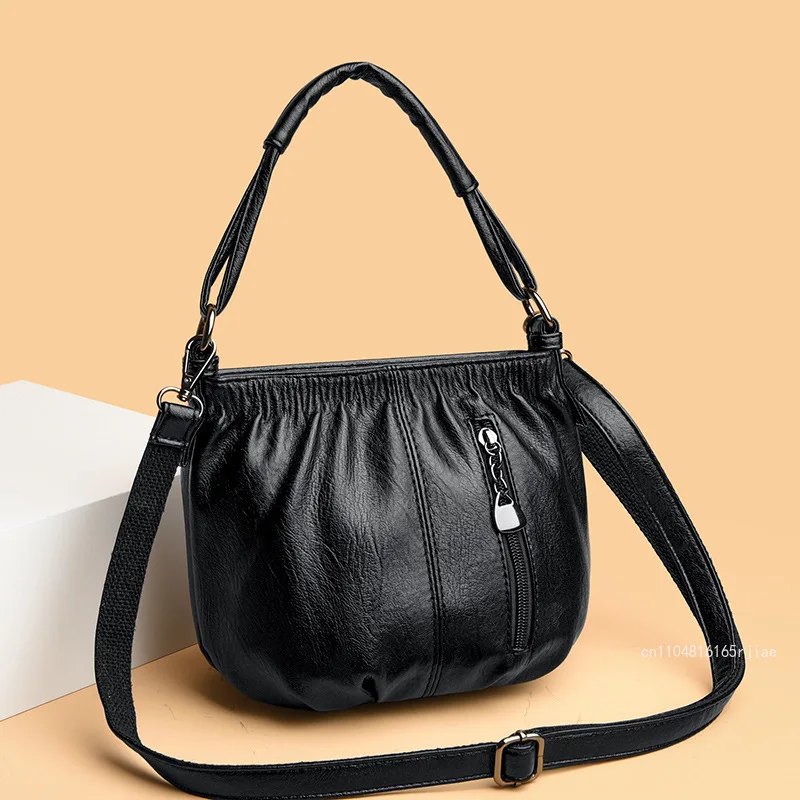 New Retro Women's Handbag Fashionable and High-quality Women's Shoulder Bag Solid Color Multi-layer Large Capacity Crossbody Bag
