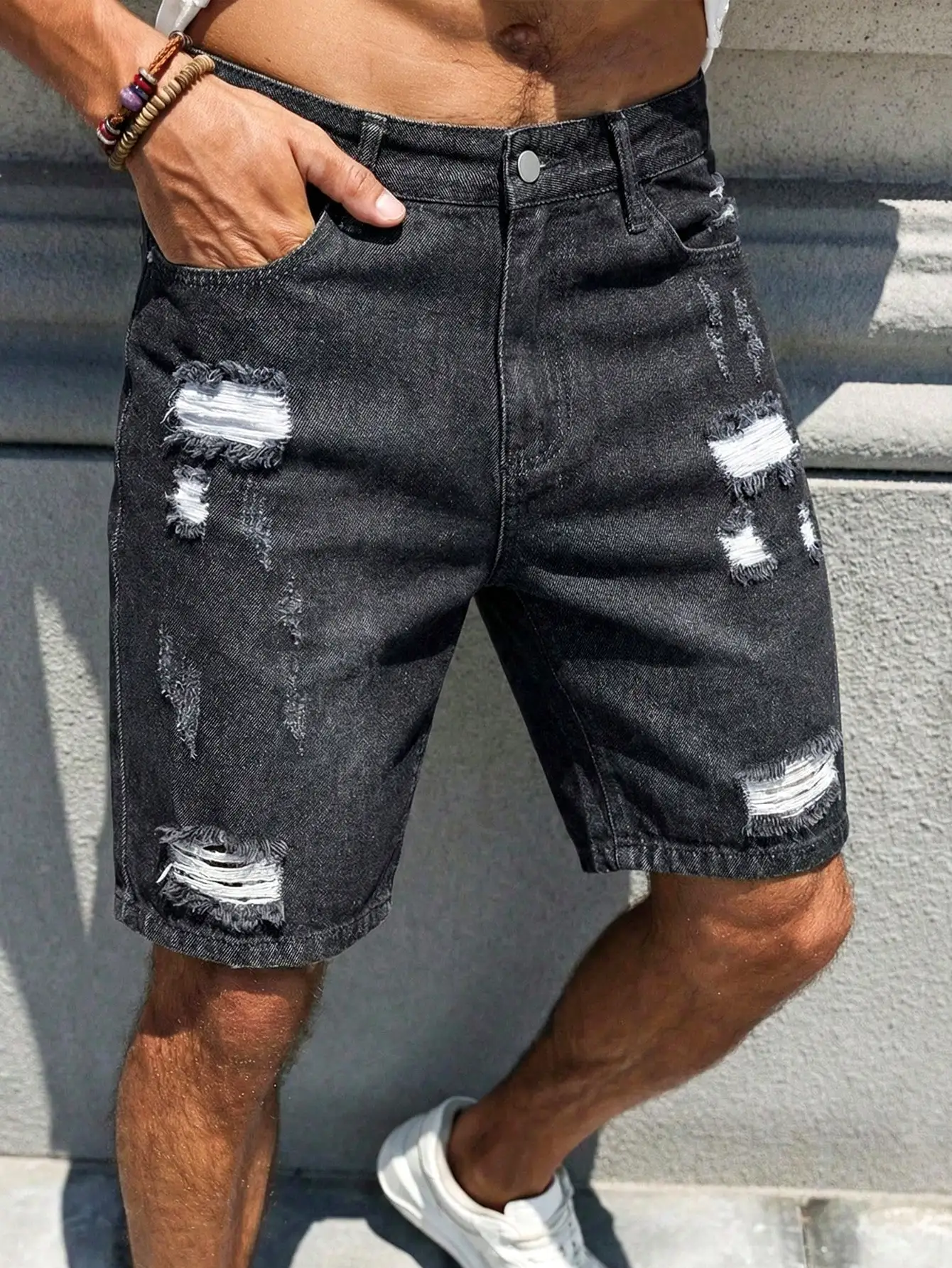 Men's Black Distressed Ripped - Distressed Jean Rip ulasan dan harga