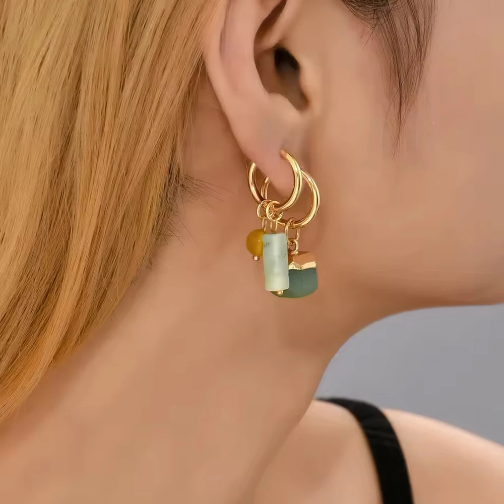 Vintage Naturstein Achat Klassische Tropfenohrringe Einfache Kristall Rechteckige Perlen Asymmetrische Ohrringe Bohemien Schmuck Damen