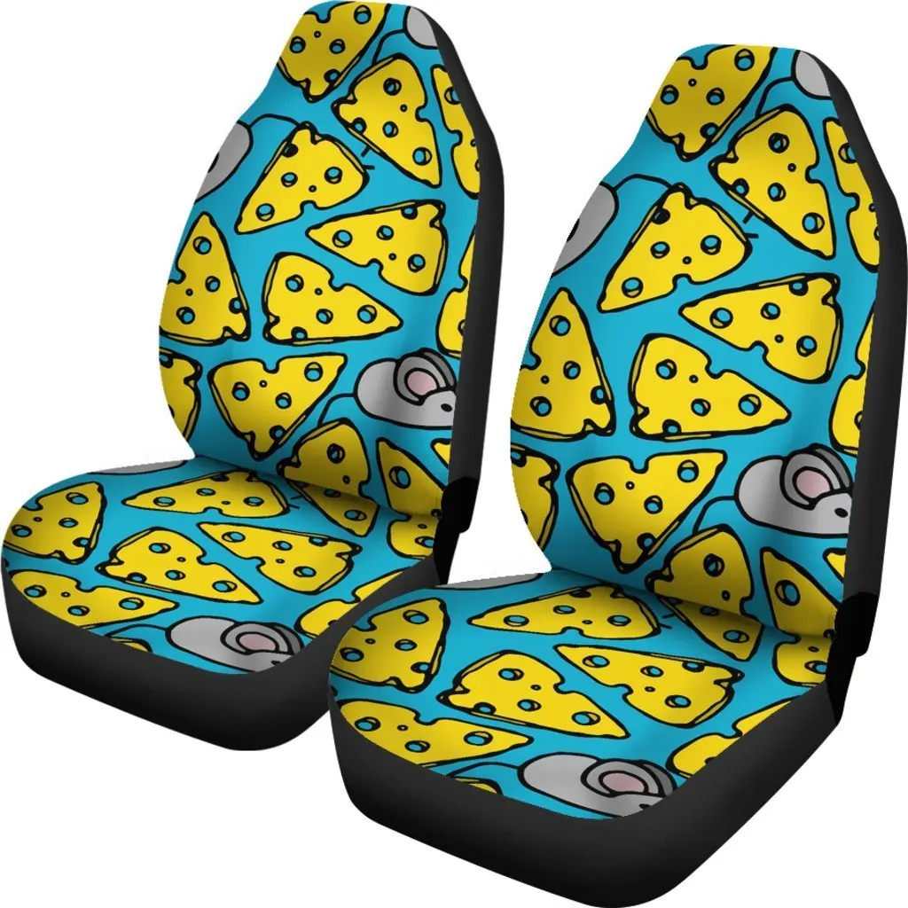 Cheese Mouse Pattern Print Seat Cover Car Seat Covers Set 2 Pc, Car Accessories Car Mats