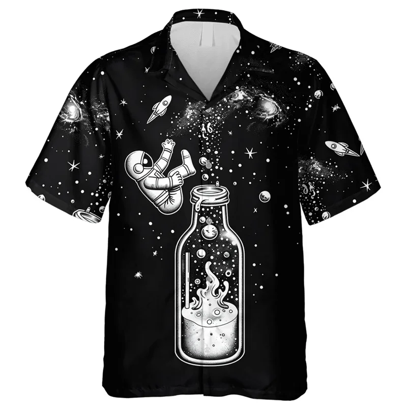 Astronaut Space Pattern Hawaiian Shirts For Men Balloon Planet 3D Printed Blouse Summer Oversized Aloha Shirts Short Sleeves Top