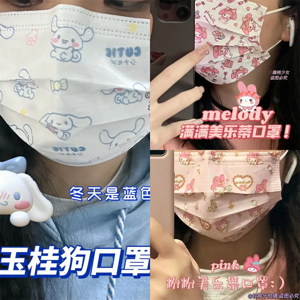 100pcs Sanrio Kawaii Hello Kitty My Melody Surgical Mask Adult Kid Disposable Protective Filter Safe Breathable Face Decoration