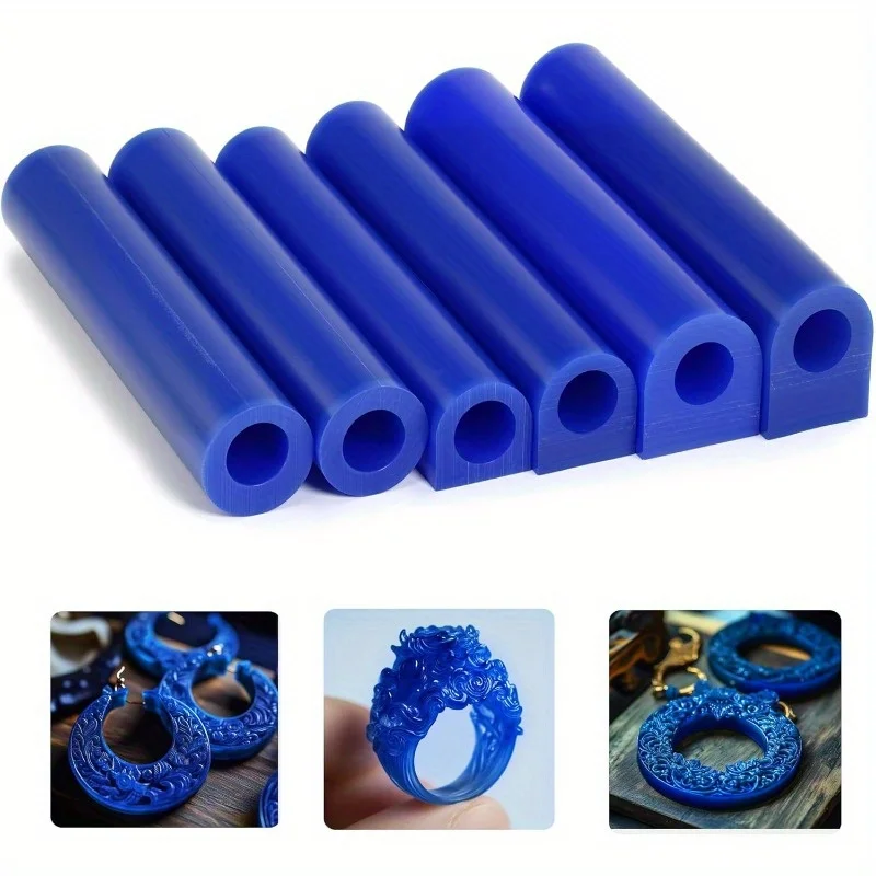

6PCS Blue Wax Ring Tubes for Jewelry Casting DIY Ring Molds Carving Wax Tools Craft Making Wax Hole Round Tubes
