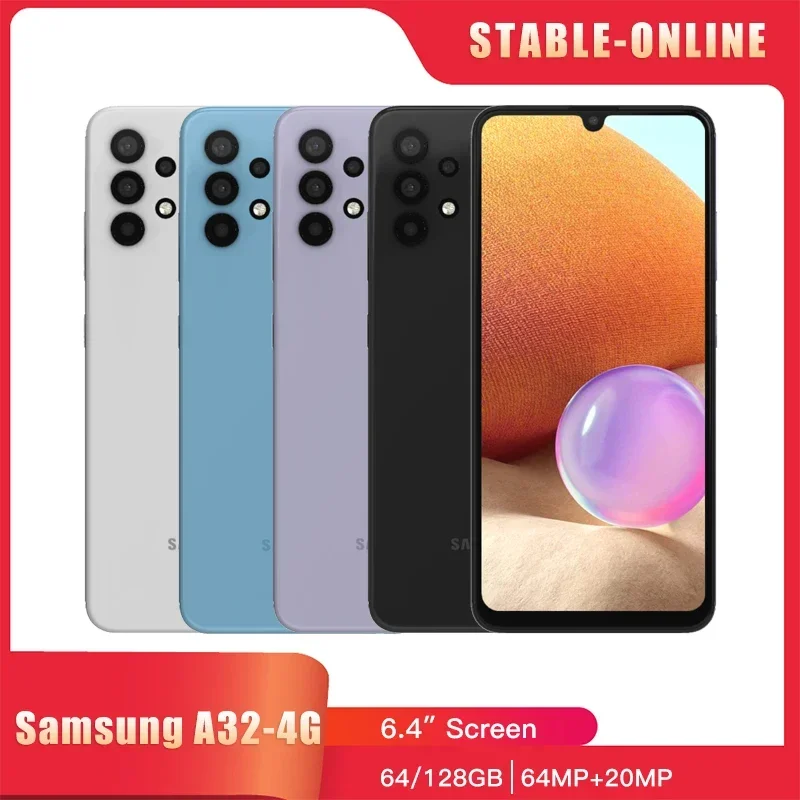 Оригинальный мобильный телефон Samsung Galaxy A32 A325F A325N 4G, 4 ГБ ОЗУ, 64/128 ГБ ПЗУ, 90 Гц, 6,4 дюйма, 64 МП + 8 МП + 5 МП + 20 МП, восьмиядерный смартфон Оригинальный мобильный телефон Samsung Galaxy A32 A325F A325N 4G, 4 ГБ ОЗУ, 64/128 ГБ ПЗУ, 90 Гц, 6,4 дюйма, 64 МП + 8 МП + 5 МП + 20 МП, восьмиядерный смартфон