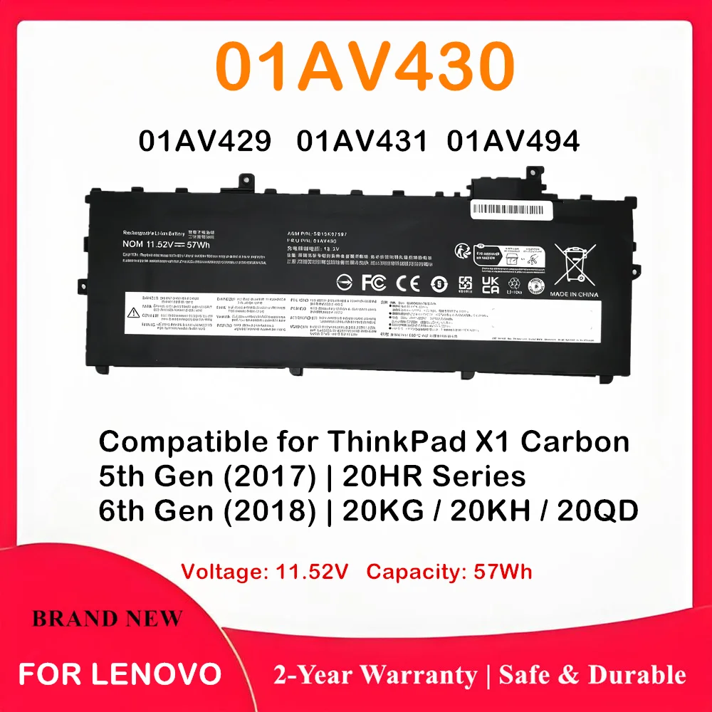 

01AV430 Laptop Battery For Lenovo ThinkPad X1 Carbon 5th Gen 2017 / 6th Gen 2018 / Gen 5 6 G6-20KH006MGE