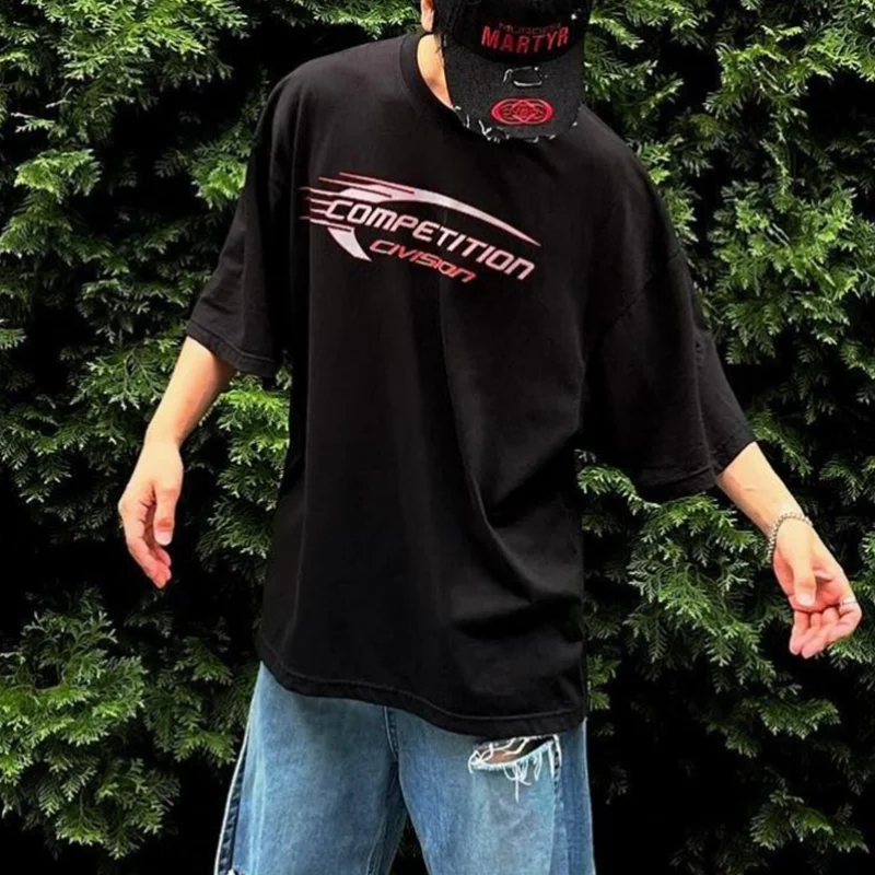 

CIVISION Paris Street Sle Men's Loose Fit ort Sve T-irt Vintage Logo aphic Youth Faion Spring Collection