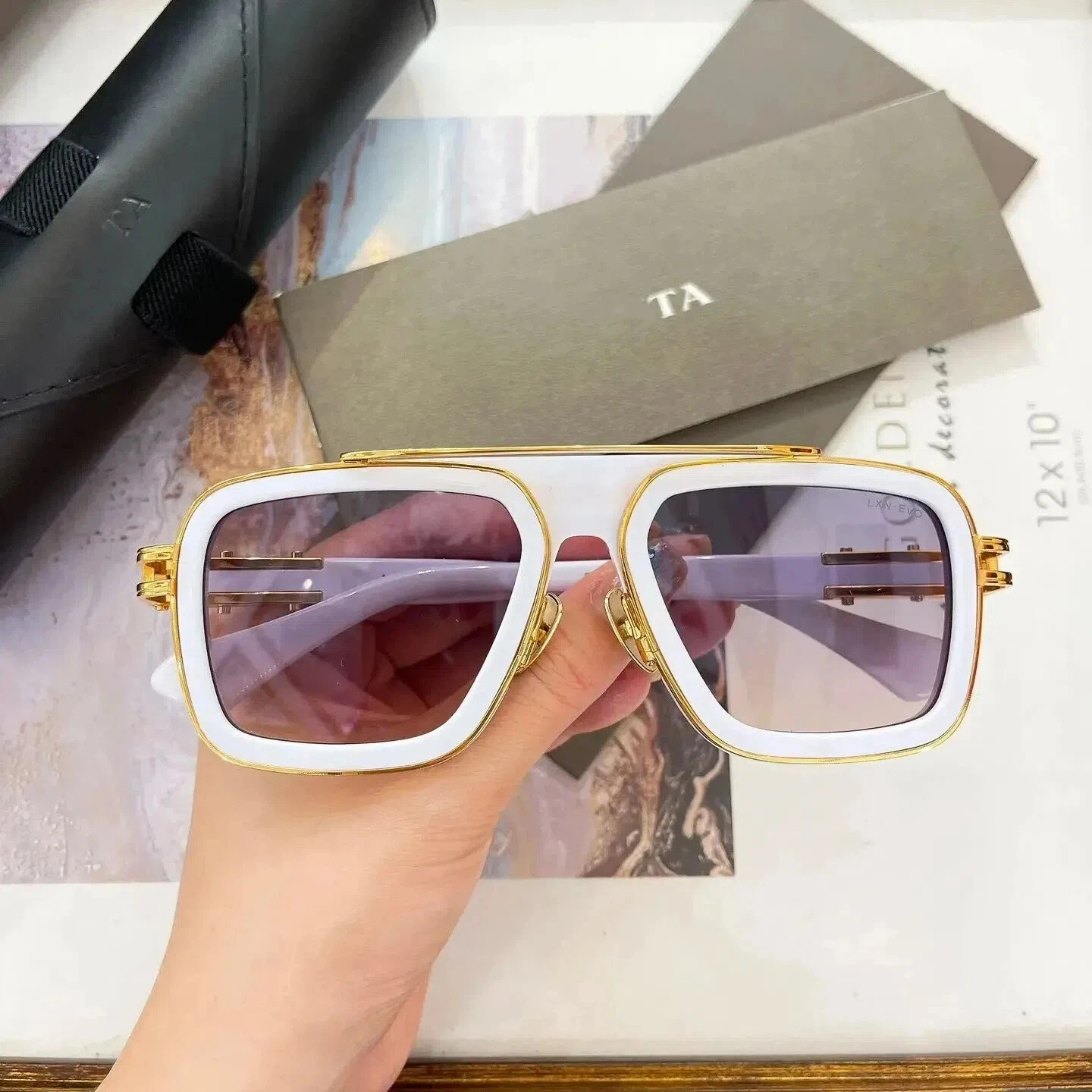 

Authentic For DIYTA DT DTS403 LXN-EVO Luxury Retro Men Women Sun Glasses White Acetate Frame Square Male Couple Eyewear With Box