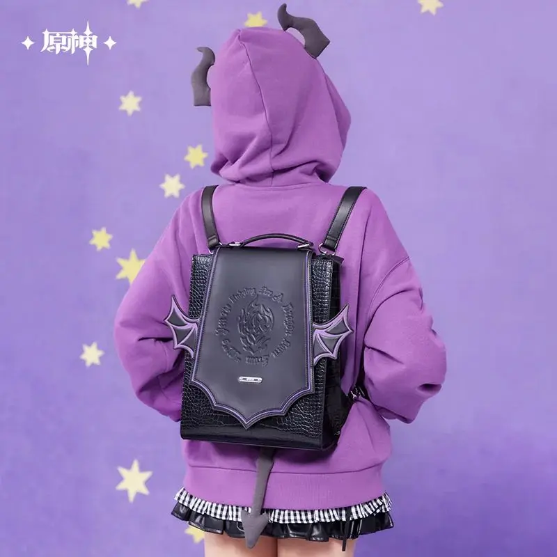[Genuine] Evil Dragon Durin Theme Impression PU Backpack Game Genshin Impact Cosplay Prop Black Handbag Anime JK Bag Xmas Gifts