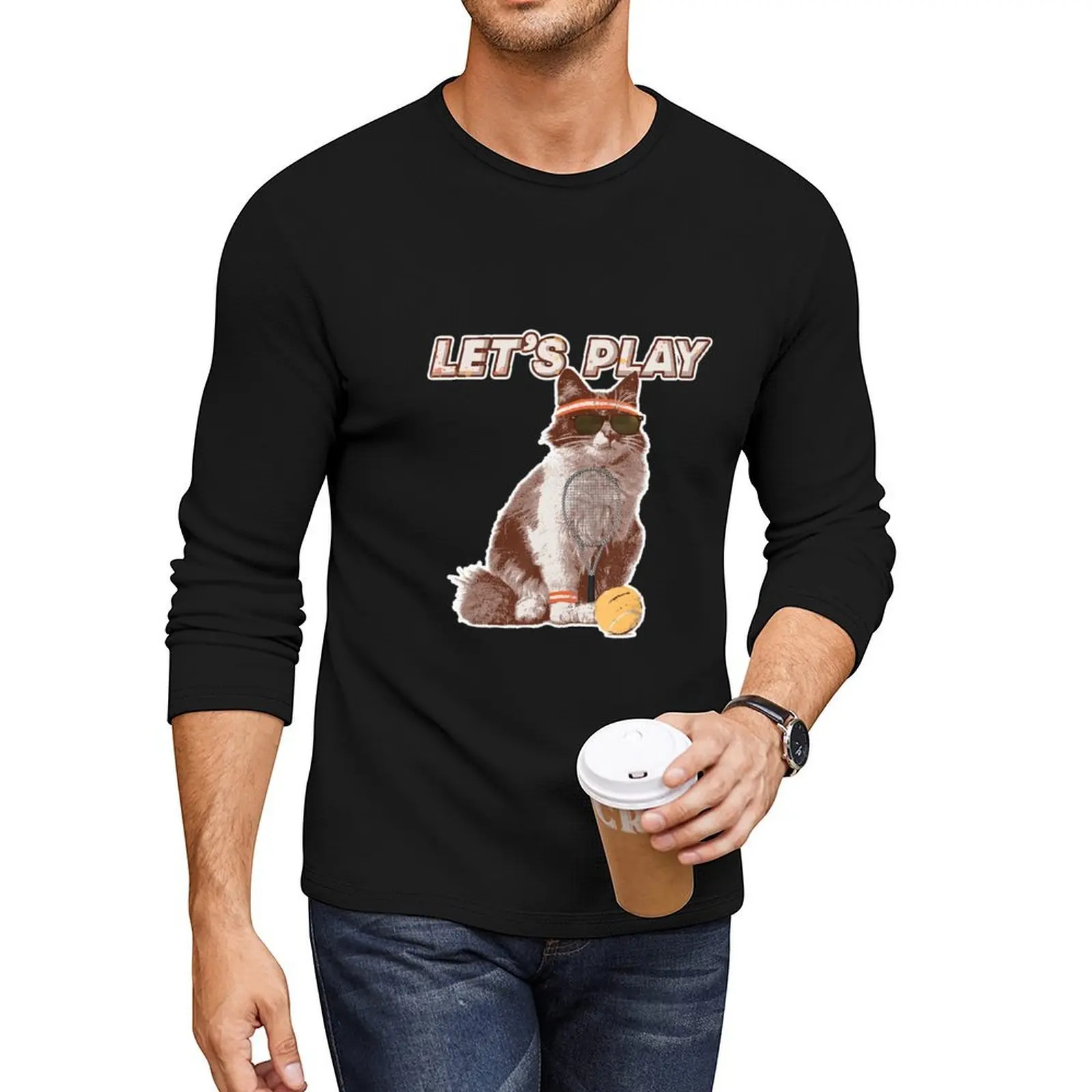

Cute Cat Tennis Player Cat Plays Tennis Vintage Long T-Shirt cute tops funny t shirts for men