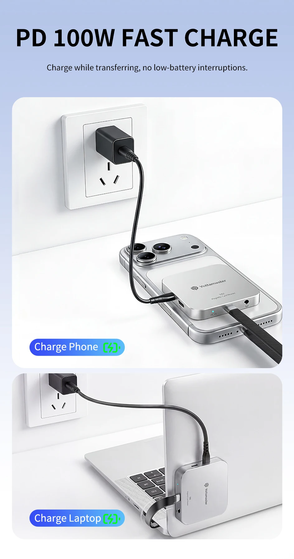 Yottamaster 3,5mm Audio Dual-Slot SD/TF Adapter Metallgehäuse Magnetischer Kartenleser PD100W Multi-Port USB Typ-C Hub 5Gbps Erweiterung – Detail 11