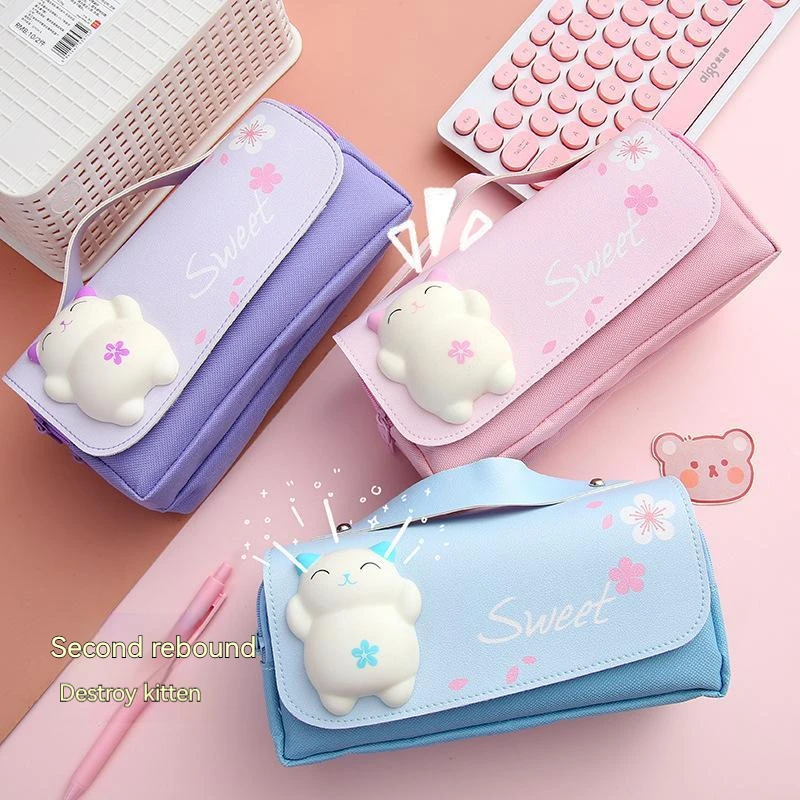 Korea Pen case, pen bag, stationery box, pencil case storage, multi-functional large-capacity female stress relief for students