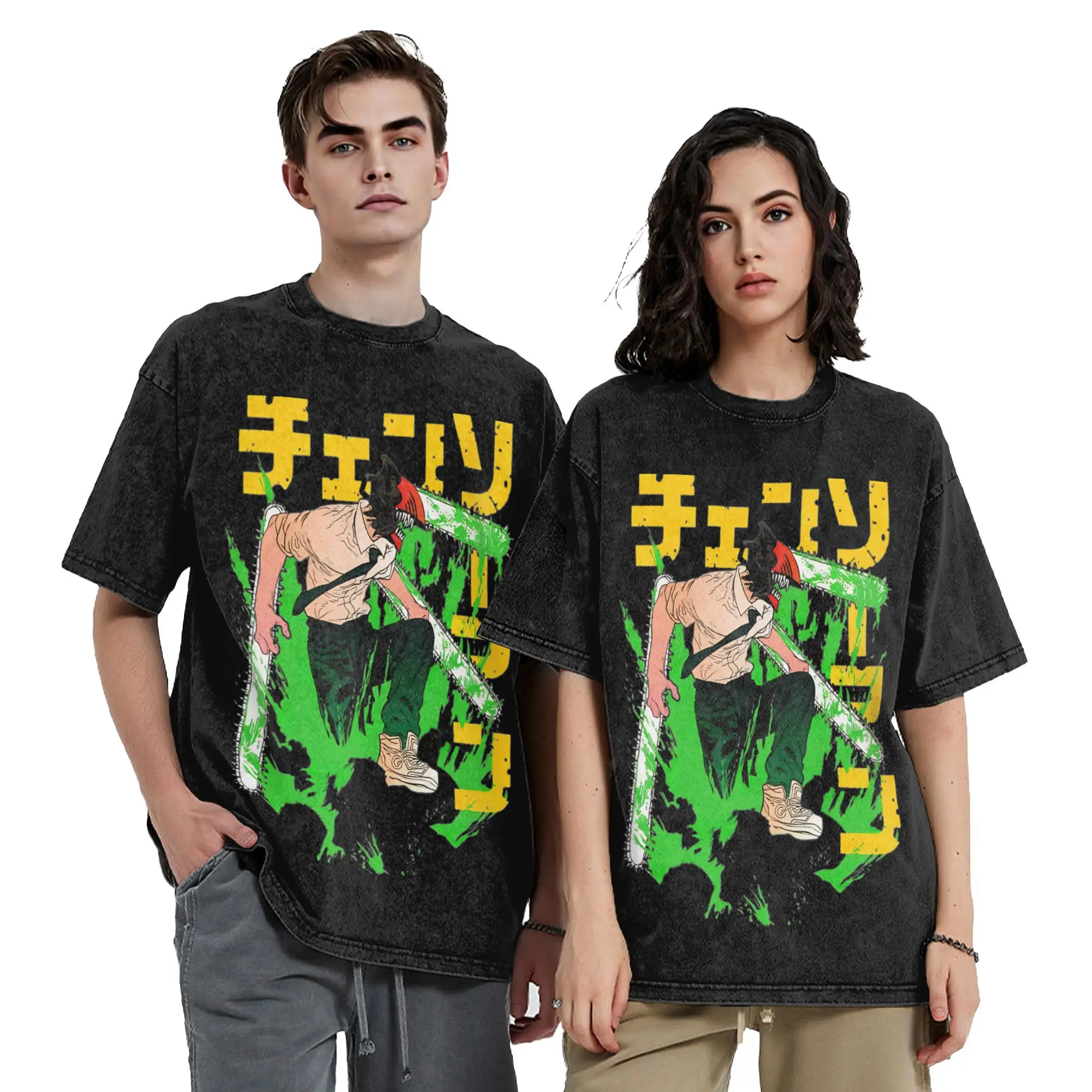 أنيمي بالمنشار رجل مانغا تي شيرت الهيب هوب غسلها قصيرة الأكمام Harajuku تي شيرت الرجعية الرجال النساء بلايز الشارع الشهير الصيف بلايز تيز #6