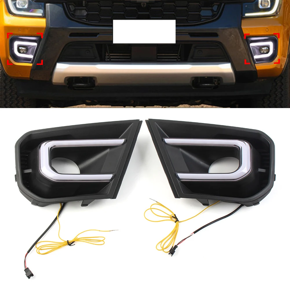 Car LED Daytime Running Light Yellow Turn Signal Lamp Indicator Left+Right 2Pcs For Ford Ranger Wildtrak 2022-2023