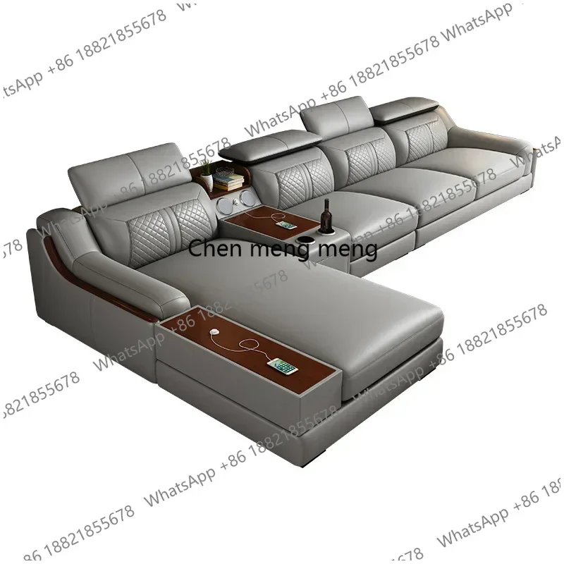 

Stylish Italian Genuine Leather Sofa for Living Room with Cup Holder, USB, Adjustable Headrests & Bluetooth Speaker - Linlamlim