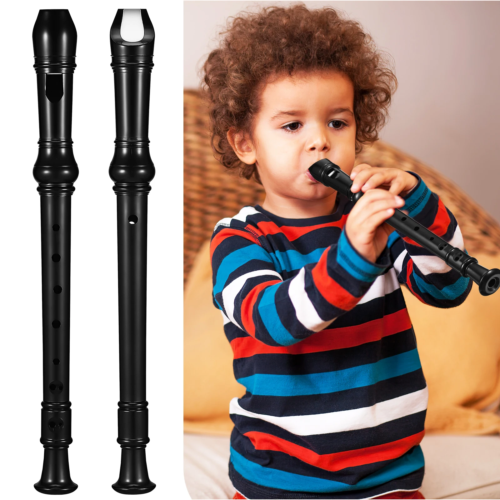 

1Set Recorder Flute 8 Hole ABS Resin Beginner Instrument Includes Cleaning Rod Cloth Storage Bag Music Sheet Soprano Recorder