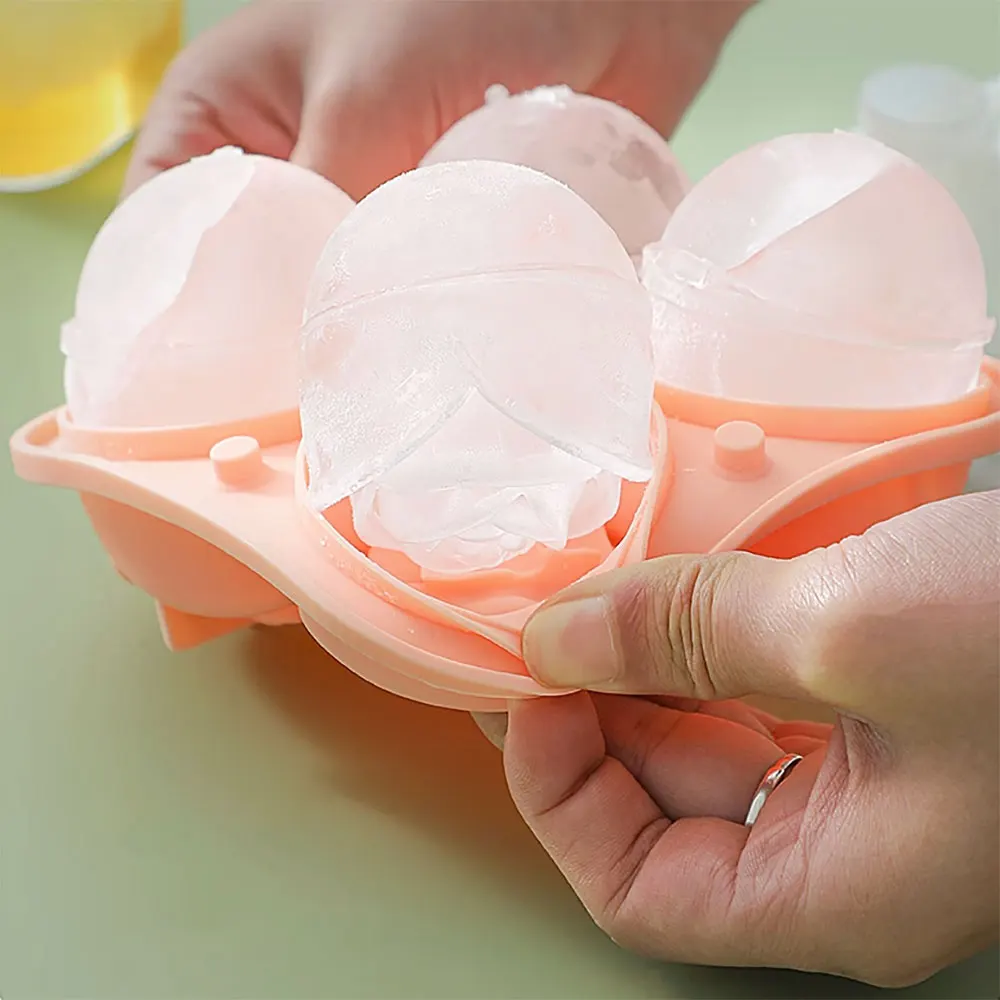 Silicone world  3D Rose Ice Cube Silicone Molds Food Grade Ice Hockey Trays Make 4 Rose Flower Shape Ice Ball Maker