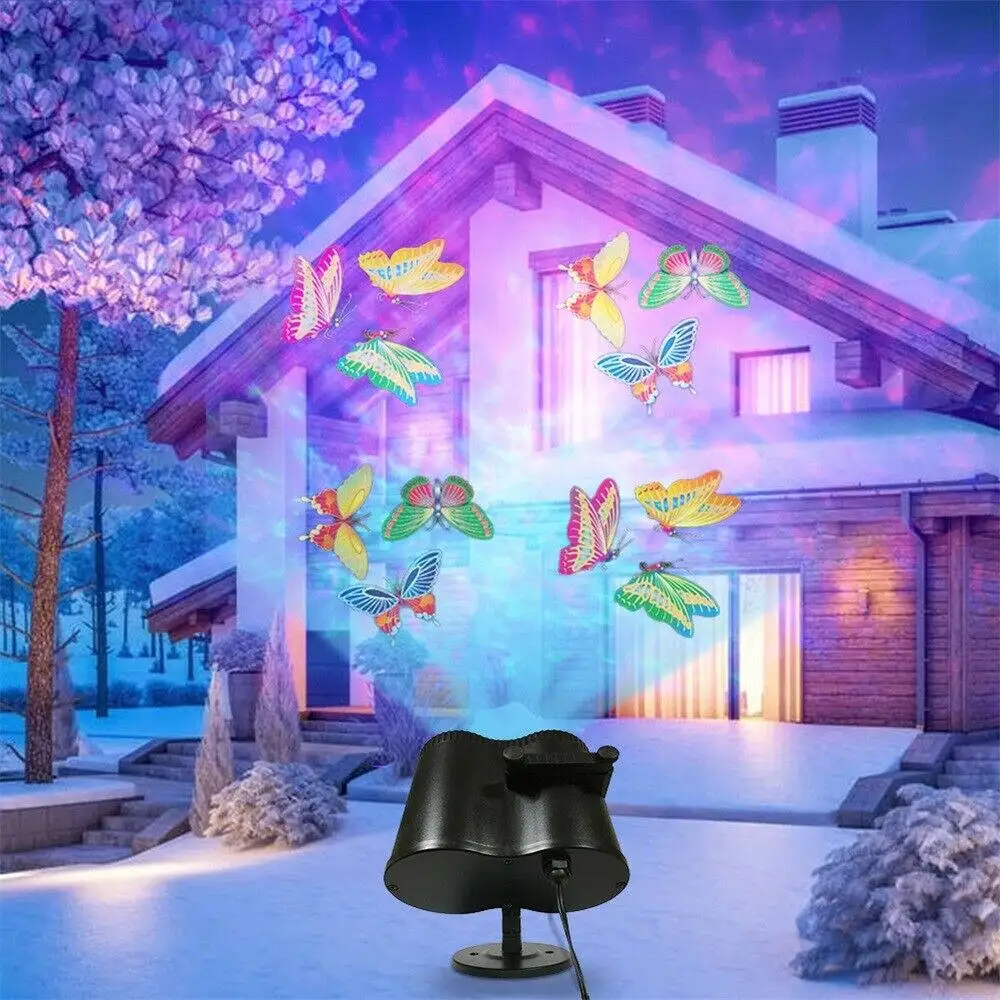 Colorful Moving Christmas LED Projector Light 20 Patterns 6-Lens Outdoor Spotlight Holiday Decoration Garden Halloween Party Uk