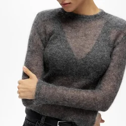 Jersey de punto suave para mujer, suéter elegante de manga larga con cuello redondo, prendas de punto de calle cálidas y elegantes para otoño