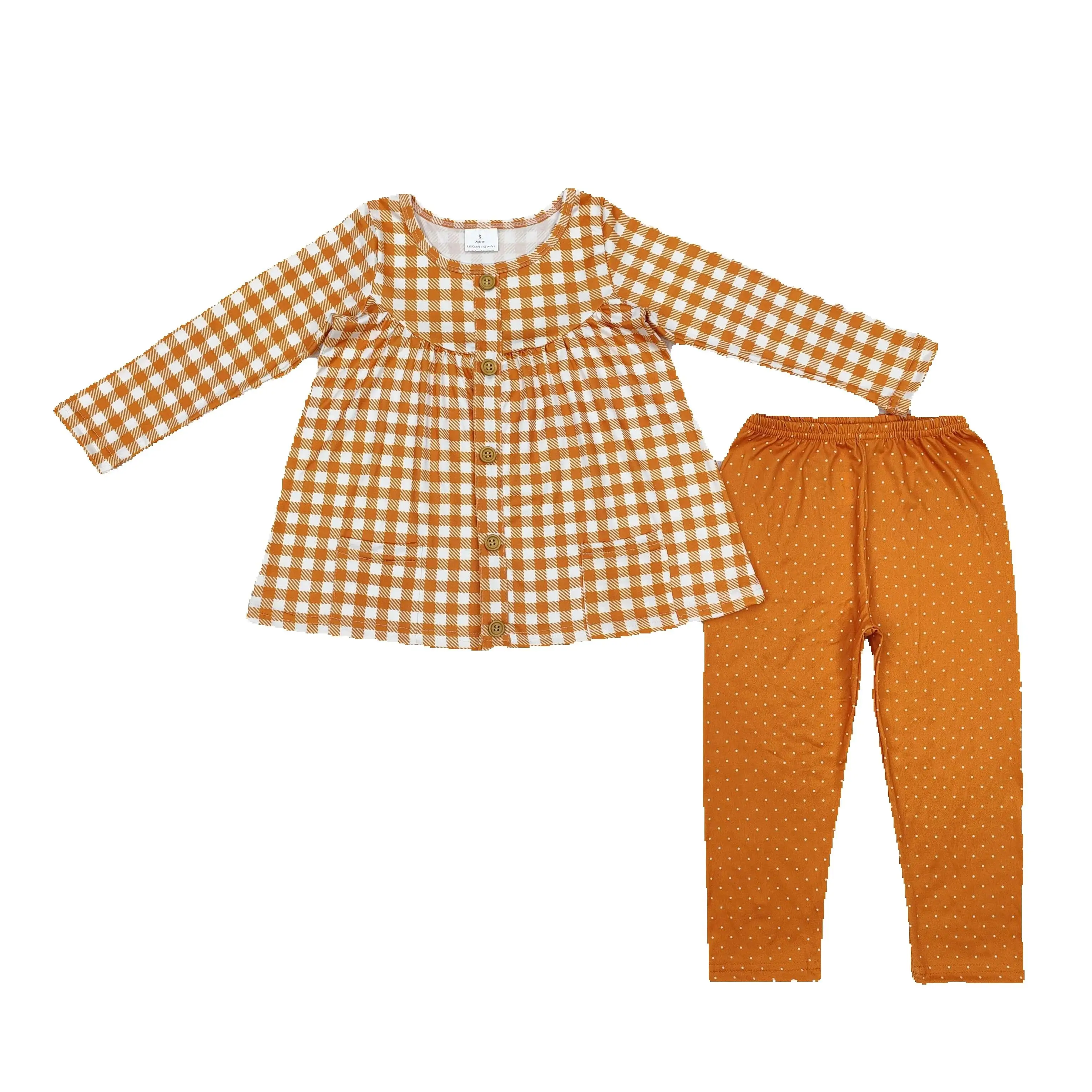 

GLP1895 Kids Girls Autumn Outfit Sets Long Sleeves Plaid Pocket Print With Trousers Children Clothes Rts No Moq