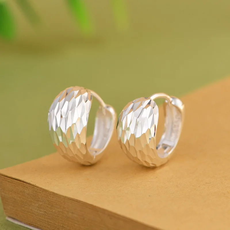 

New Coming Glossy 925 Sterling Silver French Hoops for Women Shining Facet Silver Melon Seed Hoop Earrings Trendy Brincos Bijoux