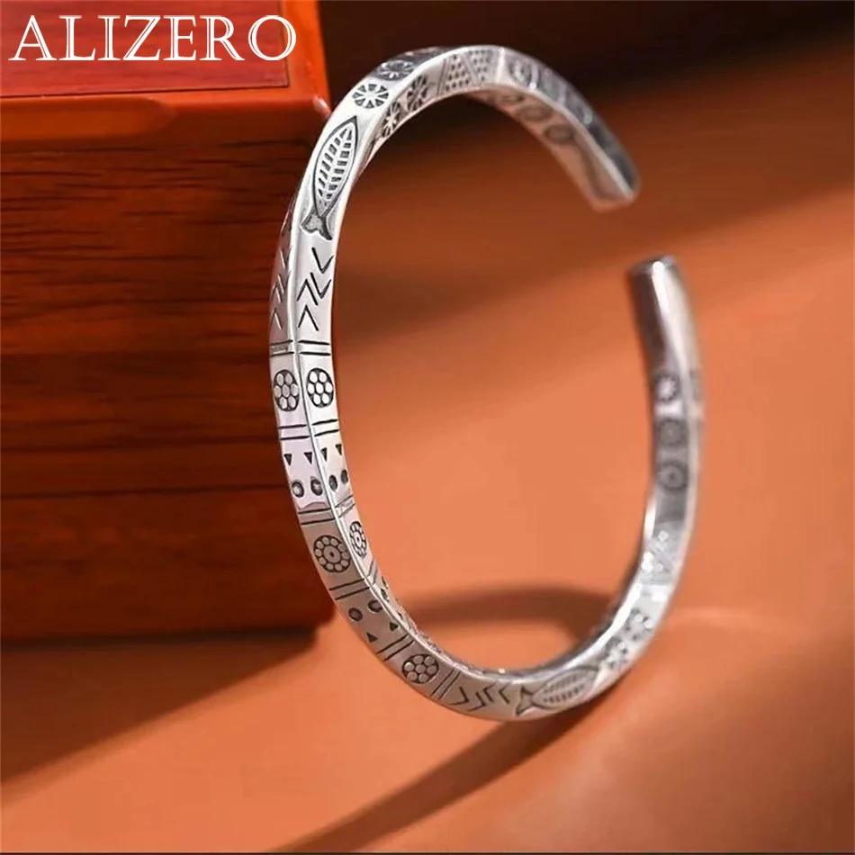 ALIZERO 925 Sterling Silver Men Open Bracelet Bohemian Möbius Loop Bracelet For Women Totem Trendy Jewelry Accessories