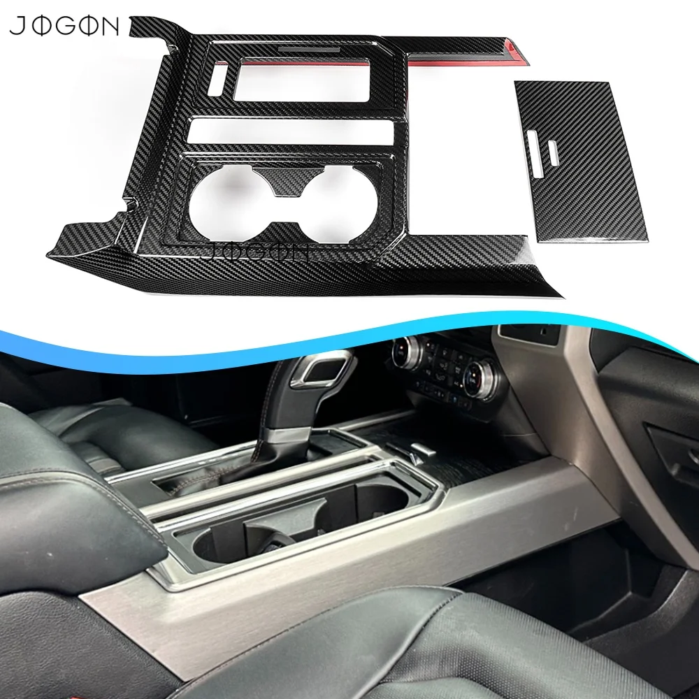For Ford F150 F-150 Raptor Platinum King Ranch XLT 2015-2020 Carbon Fiber Center Console Panel Cup Holder Trim Interior Decor