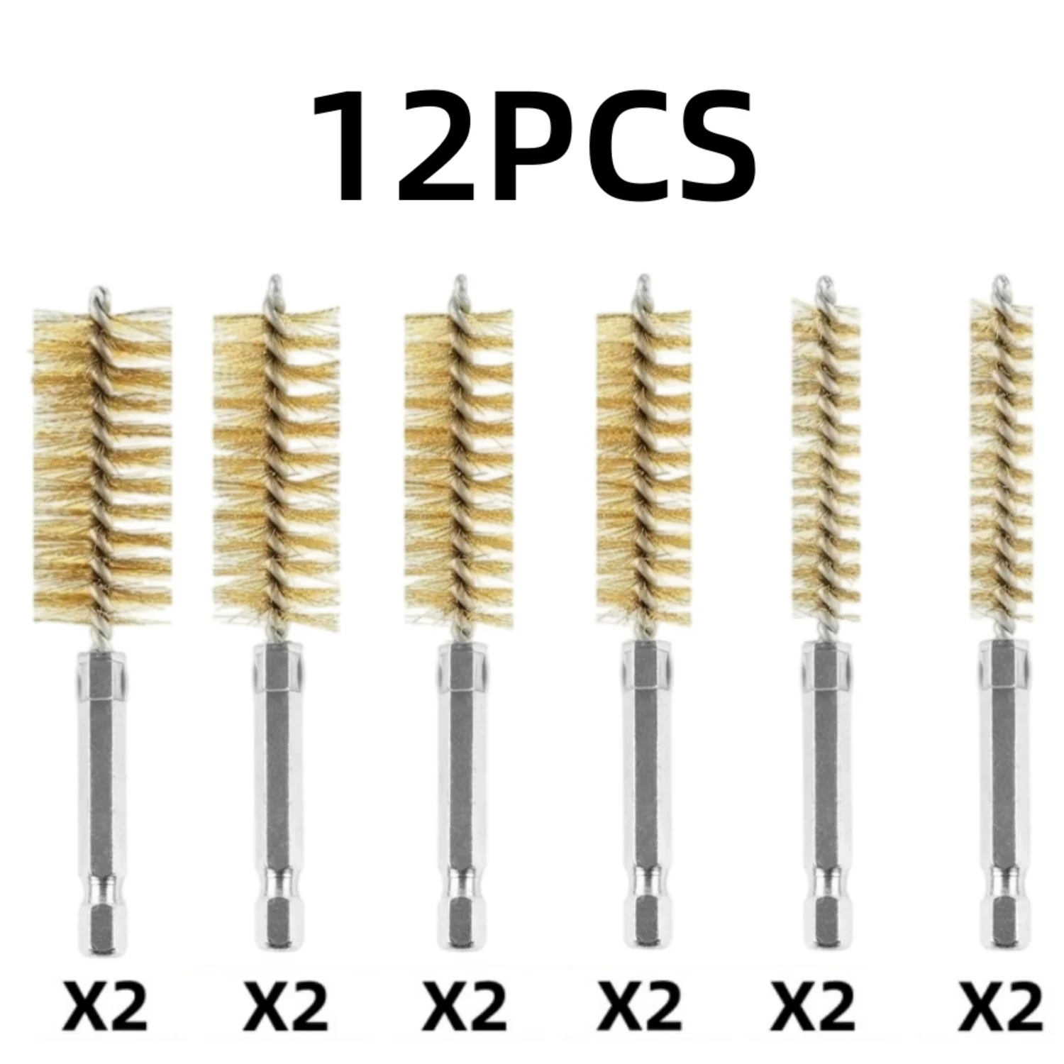 12PCS Bore Brush 6 Size (8/10/12/15/17/19mm) Twisted Drill Wire Brushes with 1/4 Inch Hex Shank for Rust Cleaning Tubes Cleaning