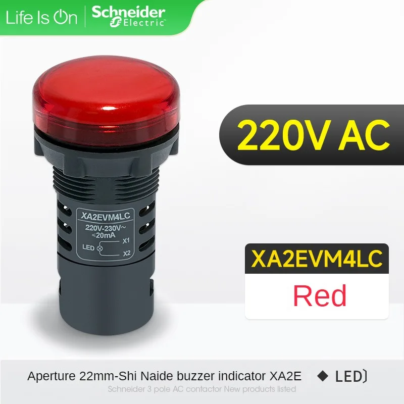 Schneider LED Indicator Light 22mm Button Signal Light Warning Red Green AC/DC 24v220v Xa2evb3lc