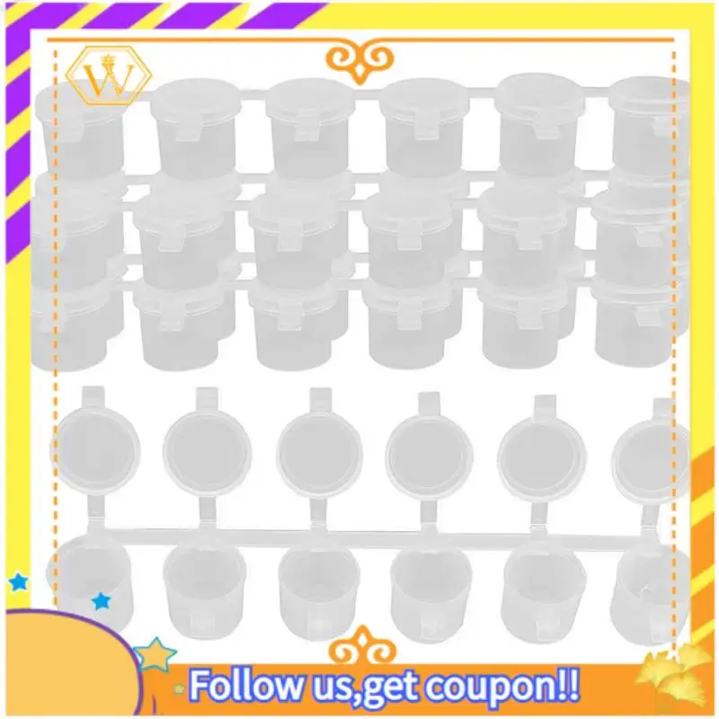 Latest-5 Strips 30 Pots Empty Paint Strips Paint Cup Pots, 10Ml/ 0.35Oz Mini Paint Pot Strips Clear Plastic Storage Containers