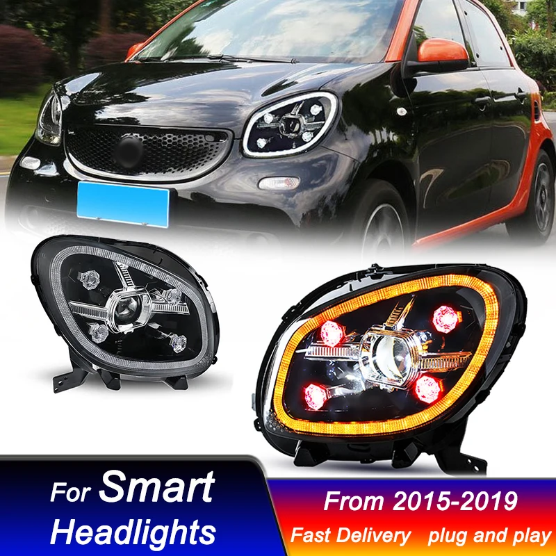 

Автомобильные фары для Mercedes-Benz Smart 2015-2019, ромбовидный стиль, полностью светодиодный обновленный DRL, динамическая сигнальная лампа, передний фонарь в сборе