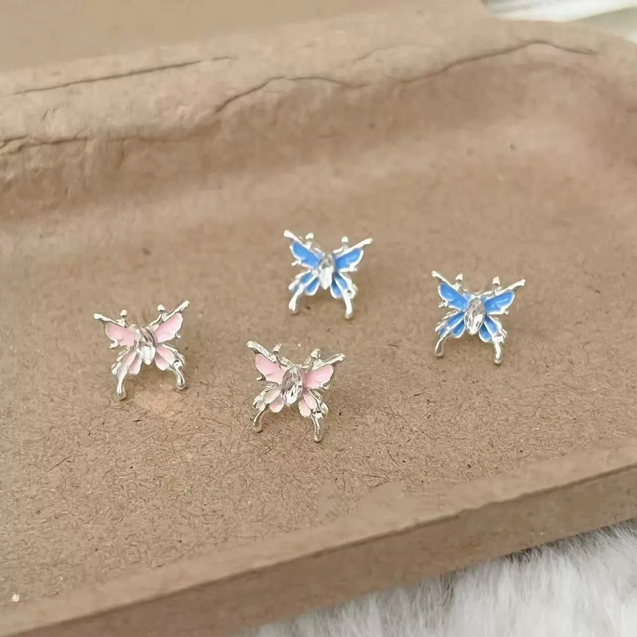 Butterfly Mini Small Crystal Stud Earring for Women Blue Pink Color Sweet Temperament Jewelry Christmas Girlfriend Gift