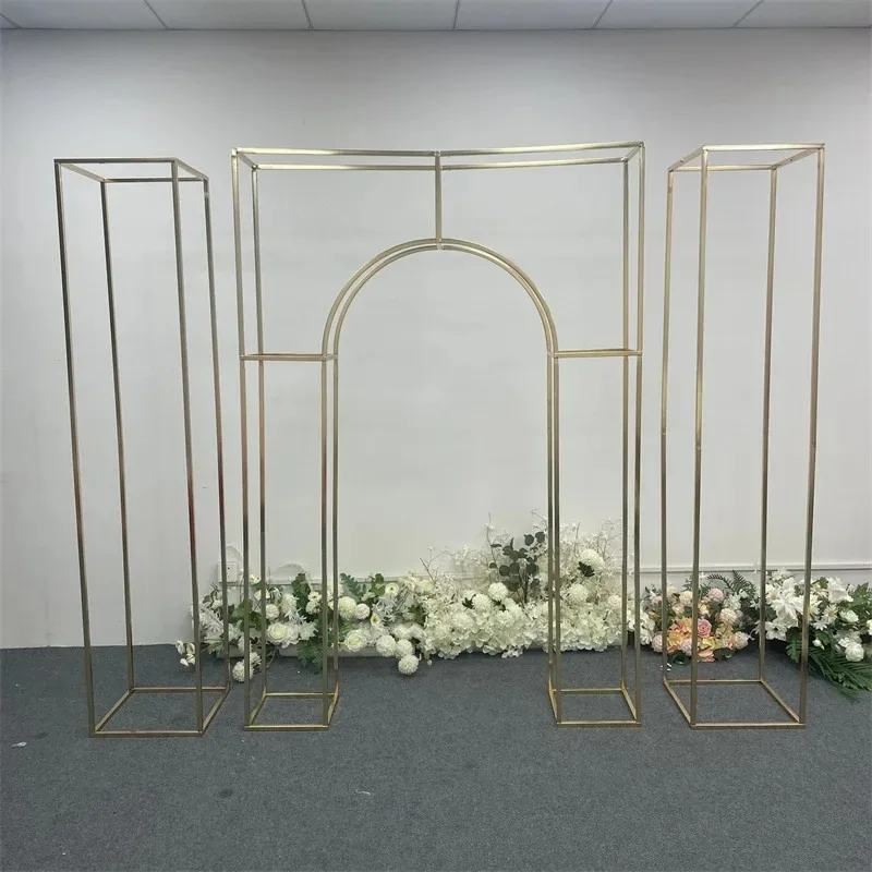 

Shiny Gold Wedding Iron Screen Framework, Stage Decoration, Outdoor Decorative Flower Shelf, Party Background, Gilded Arch, 3Pcs