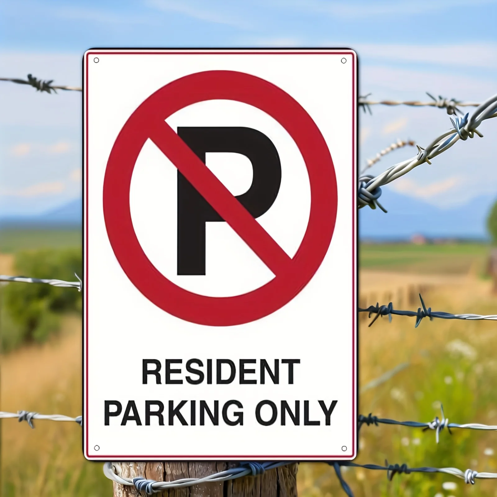 2D Metal Sign Retro Resident Parking Only Sign, Vintage Metal Reserved Parking Spot Plaque for Driveway Entrance, Wall Mount