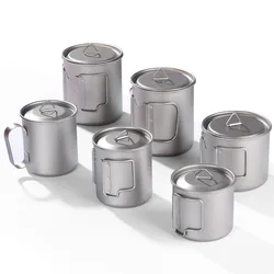 900ML 초경량 티타늄 컵, 물컵 머그잔 뚜껑 접이식 손잡이 야외 휴대용 캠핑 피크닉 비커 커피 컵 주방