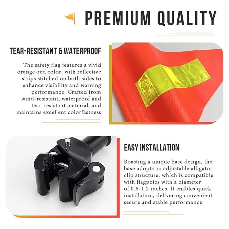 BTLIFE-Orange Safety Flag With Reflective Strip For Mobility