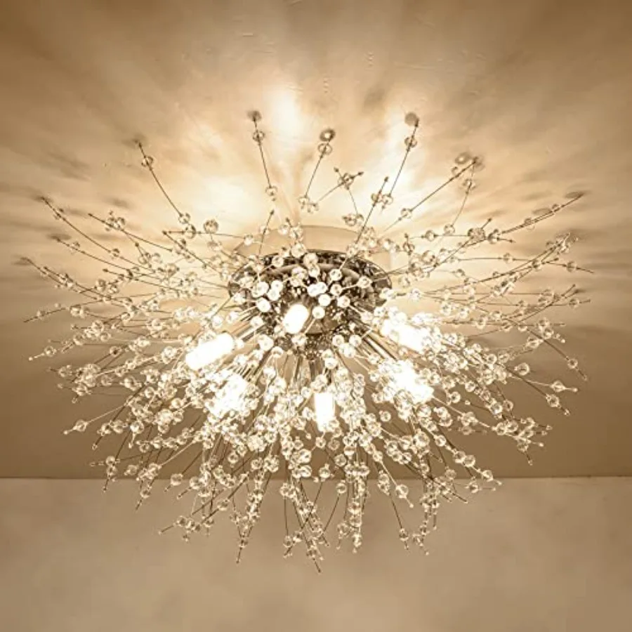 

Flush Mount Ceiling Lights, Modern Crystal Sputnik Firework Close to Ceiling Lamp LED Ceiling Lighting Fixtures for Bedroom Kit