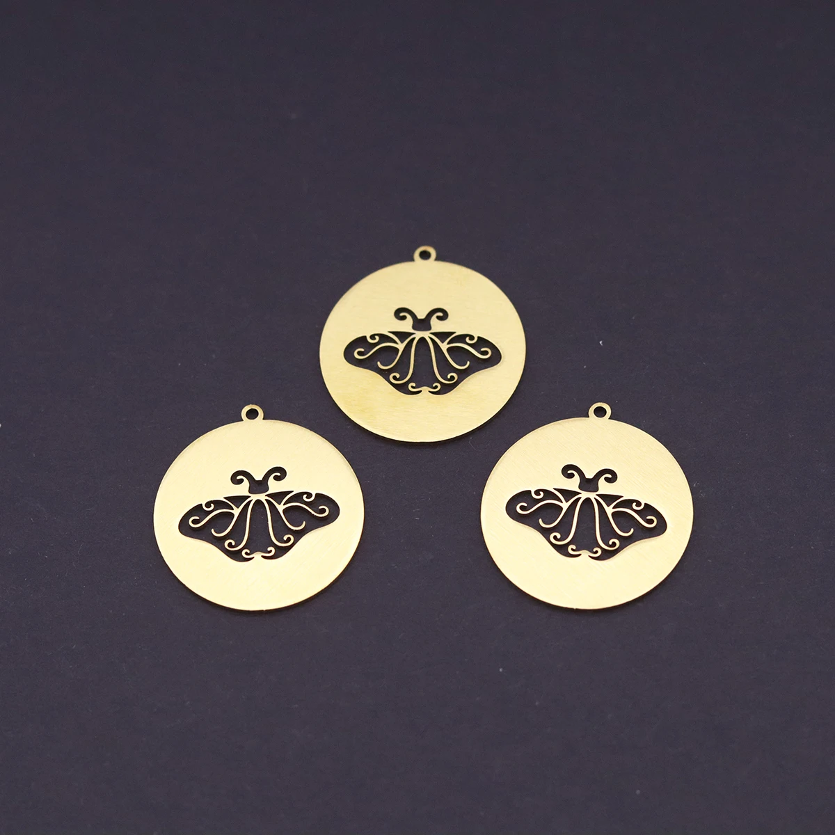 3pcs Moth Charms Stainless Steel Round Hollow Insect Pendant for DIY Jewelry Making Earrings Necklace Craft Accessories