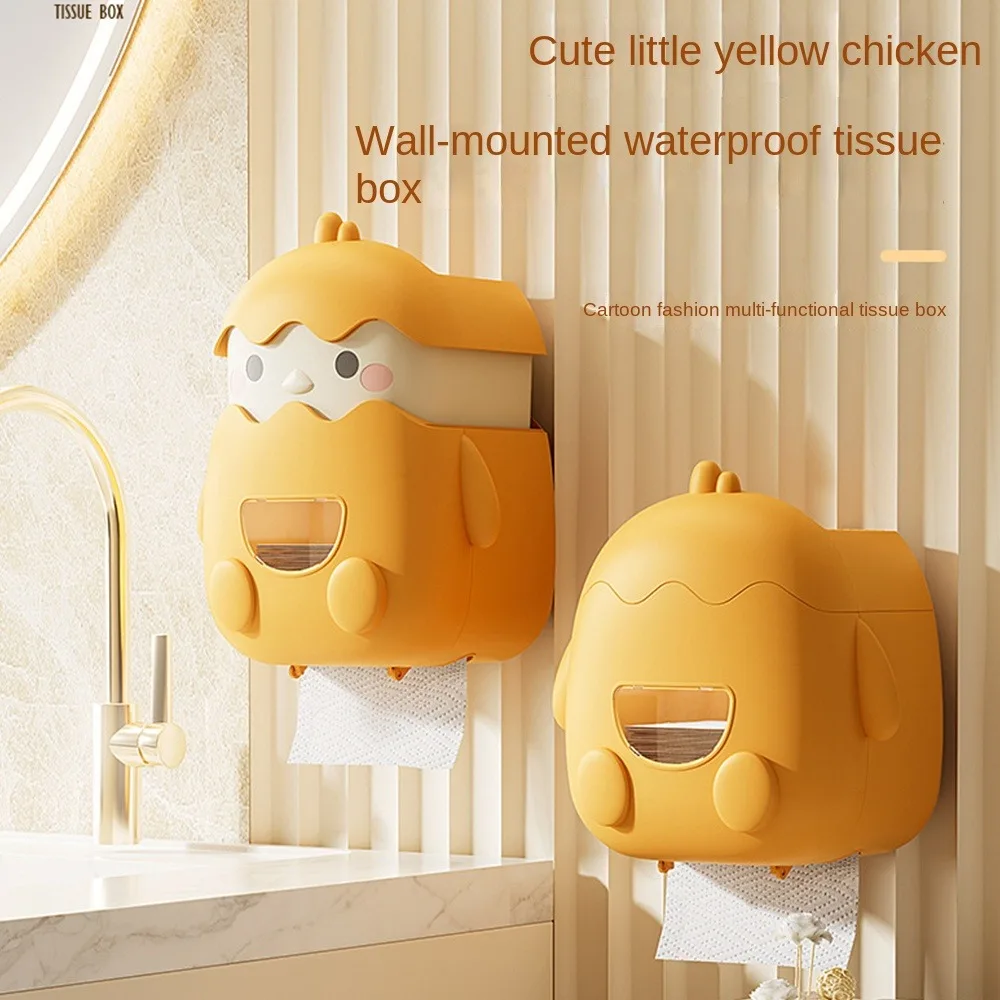 Cream ColorMultifunctional Cartoon Tissue Holder Waterproof Great Load Bearing Wall Mounted Tissue Box Waterproof Tissue Box