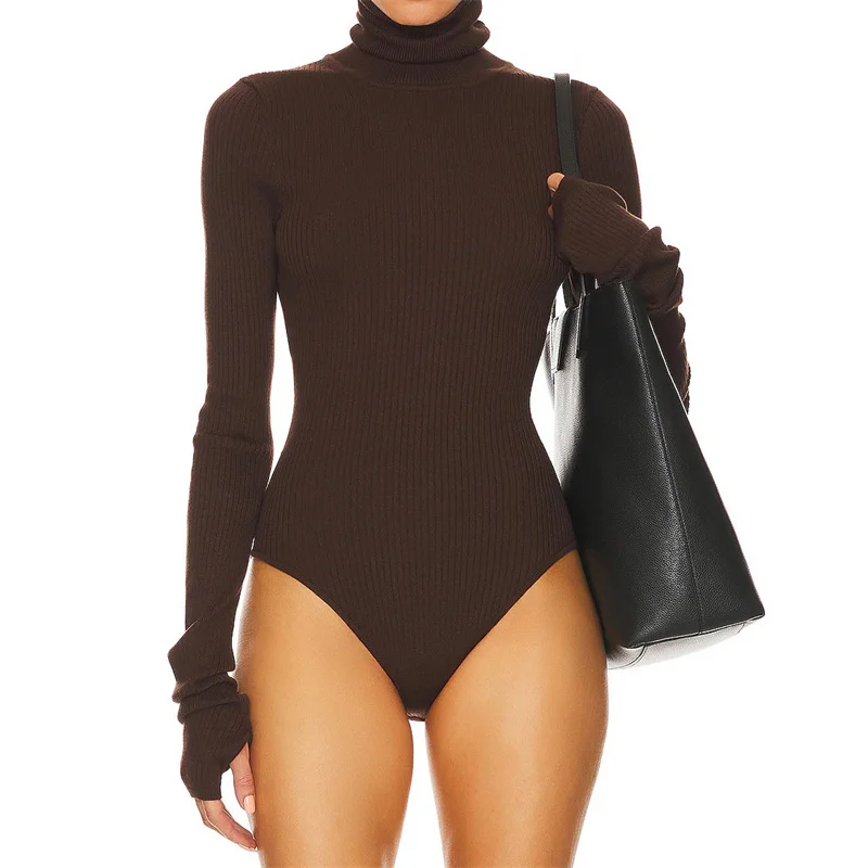 

Боди женское, новинка зимы 2025, эластичный вязаный облегающий топ с длинными рукавами, пуловер с высоким воротником, женский лиф, женский свитер y2k