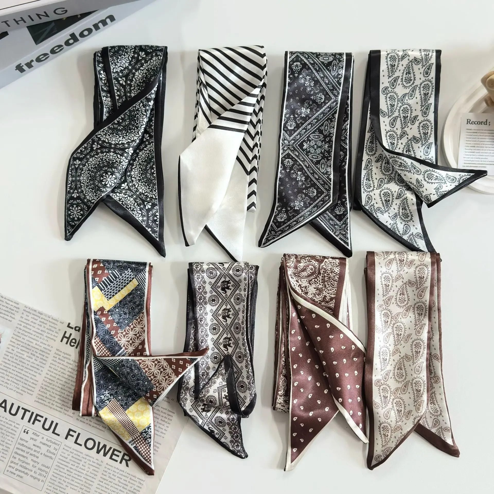 Satin Paisley Scarf Fashionable All Match Lightweight Breathable Soft Neck Scarf Belt Tie Waist Wrap Shirt Women Commute