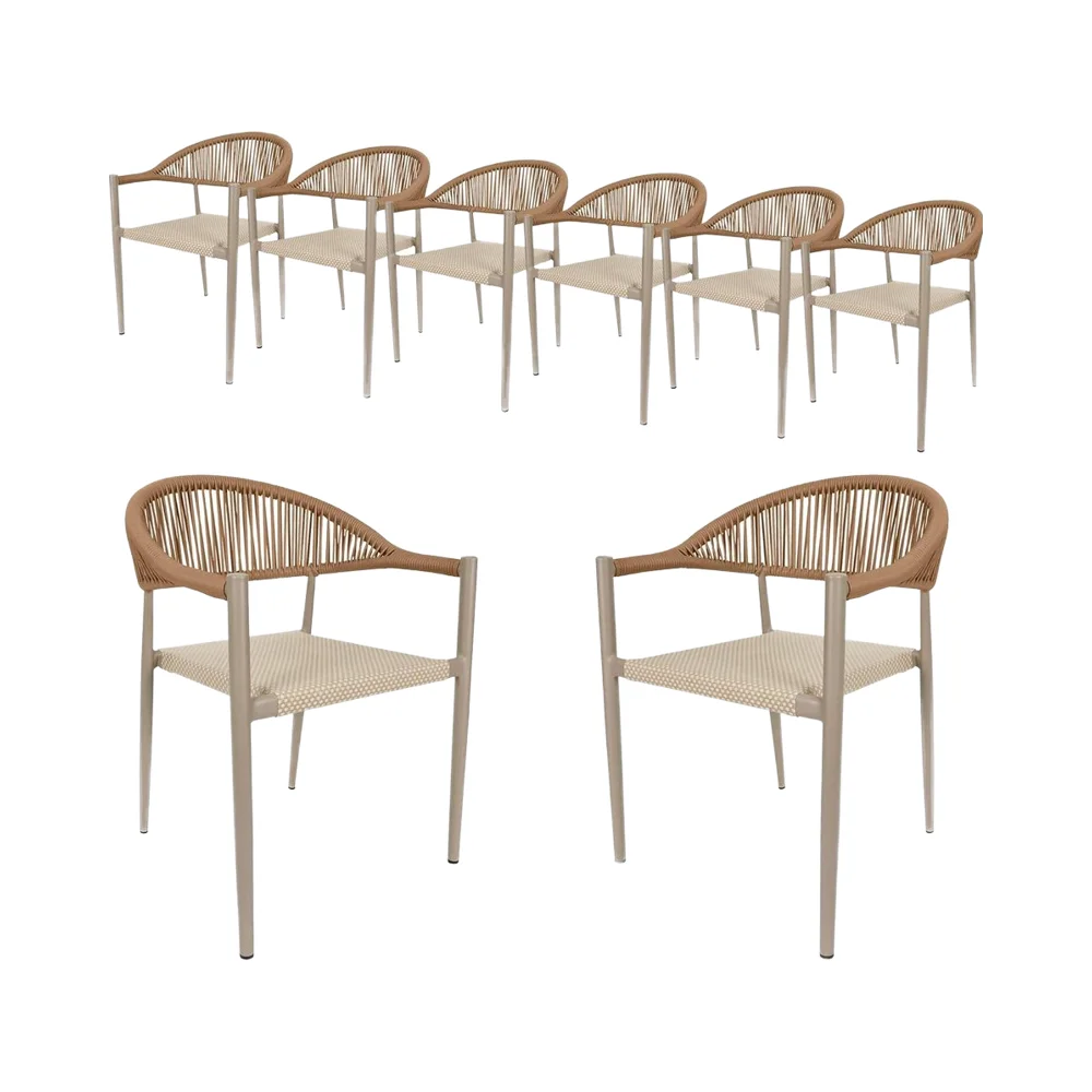 

Patio Chairs Set of 8 Outdoor Stackable Dining Chairs for All Weather Comfortable Chair Garden Outdoor Furniture Light Brown