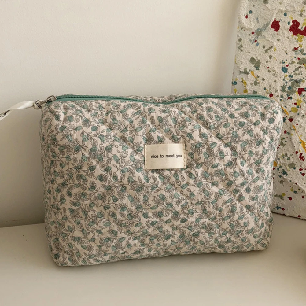 

Korean Makeup Beauty Case Flower Prints Soft Cotton Make Up Handbags Travel Portable Large Capacity for Women Girls Wallet Purse