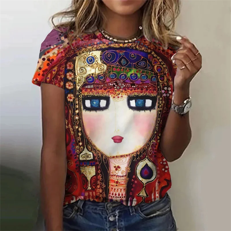 3D Printed Abstract Faces Painting T-Shirt For Women Vintage Girl Graphic T Shirts Summer Loose Tees Short Sleeves O-Neck Tops