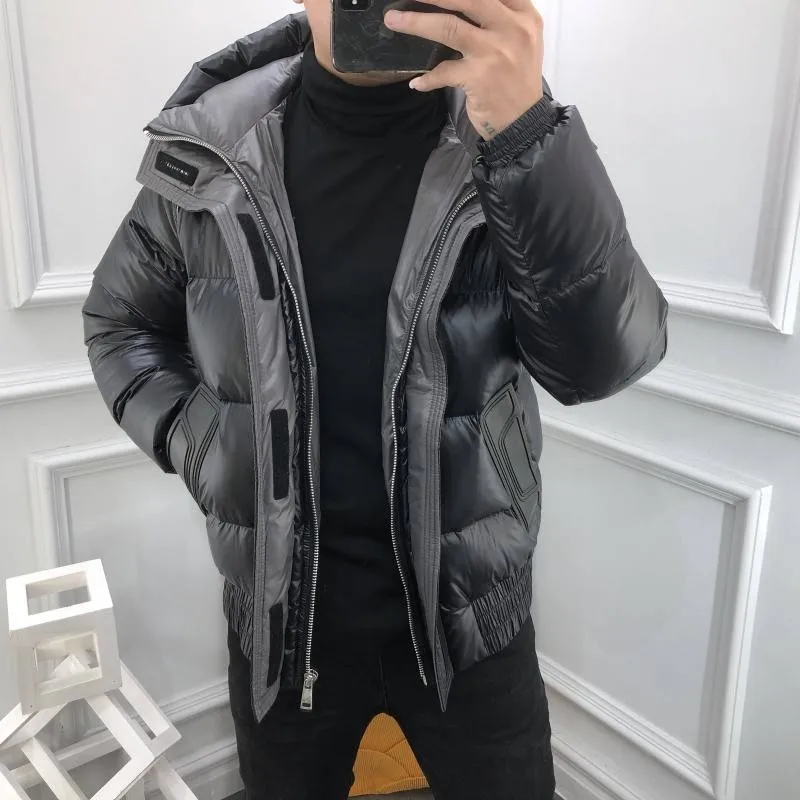 New Winter Mens Thicken Warm Medium Long Hooded Down Coat Stand Collar Zipper Fashion Casual Jacket Male High Street Overcoat