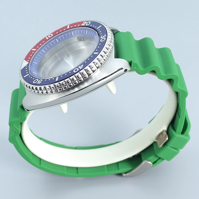 Green Rubber Strap Sapphire Watch, Watch Case, Band, Seiko, Sapphire Fit, Tuna, Turtle, Seiko, NH35, NH36, NH34, 28.5mm Dial, 45mm, 007/009