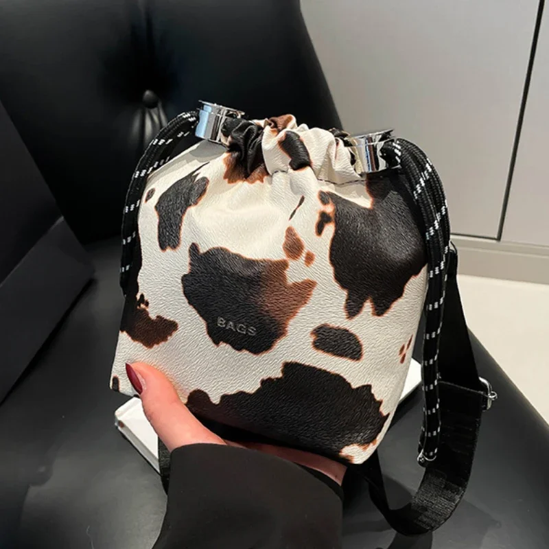 

Модная мини-сумка кросс-боди для женщин, леопардовая сумка через плечо, ретро-сумка-ведро, повседневная женская сумка на шнурке, кошелек для телефона